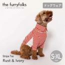 【the furryfolks ザ・パリフォックス】Stripe Tee Rust & Ivory S M L XLサイズ ラスト&アイボリー ストライプ  襟付き 犬 服 ウェア