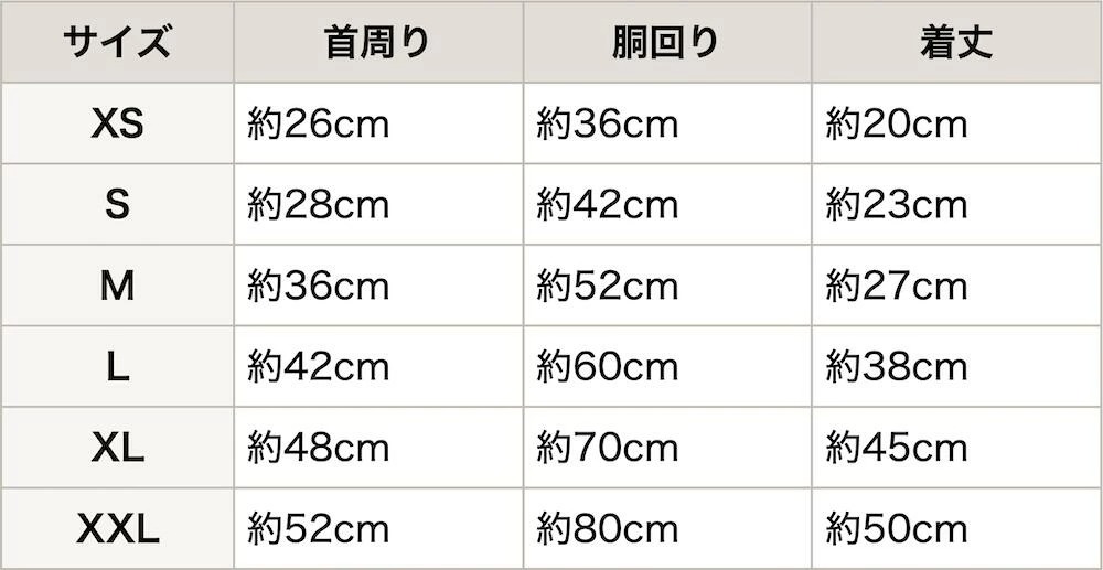 ビックフルハートTシャツ サイズ表